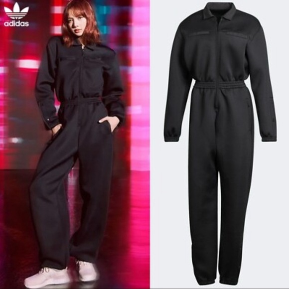 Adidas Lisa Blackpink Jumpsuit Overall Romper Black Nylon Spacer Size XXS Ski - Picture 1 of 11